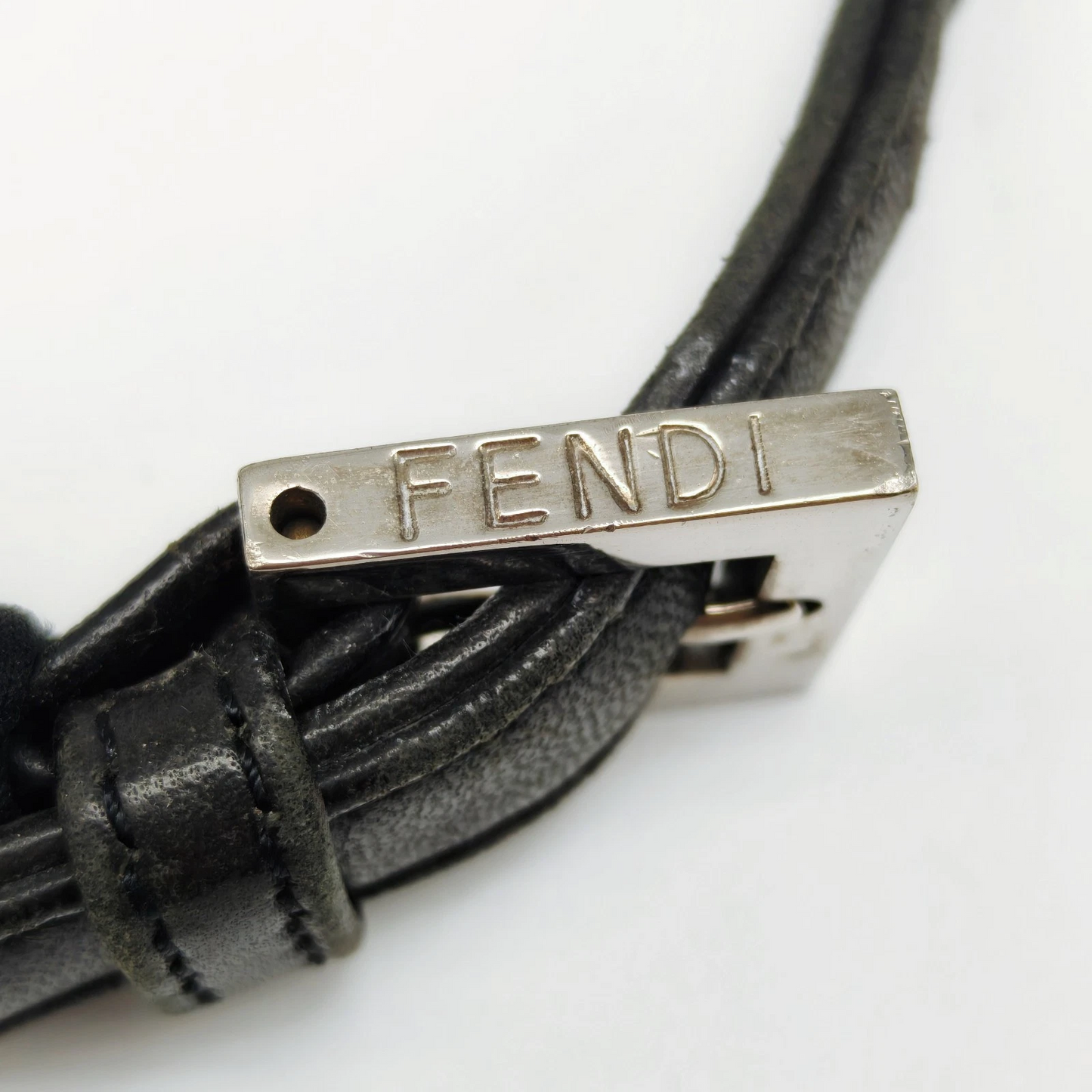 Fendi black crescent shaped baguette bag with chrome hardware - Iconic!