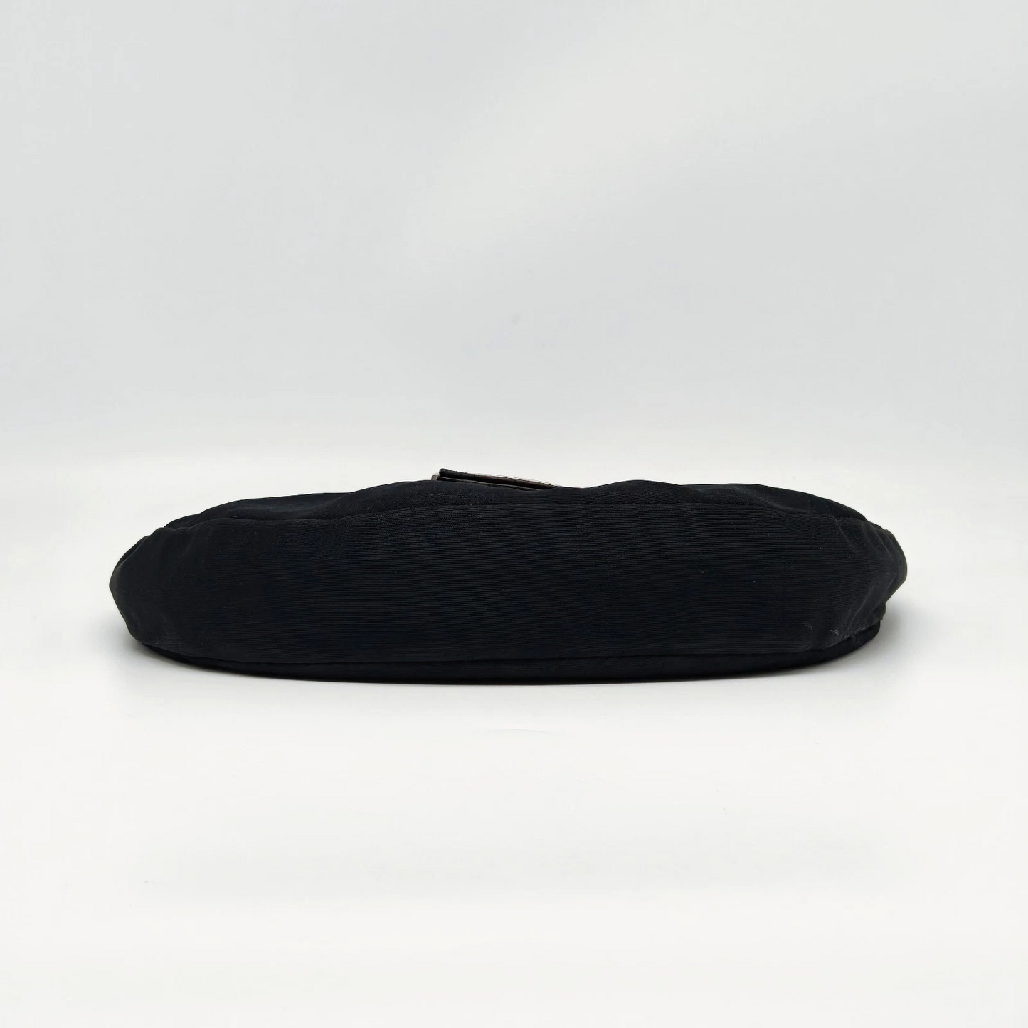 Fendi black crescent shaped baguette bag with chrome hardware - Iconic!