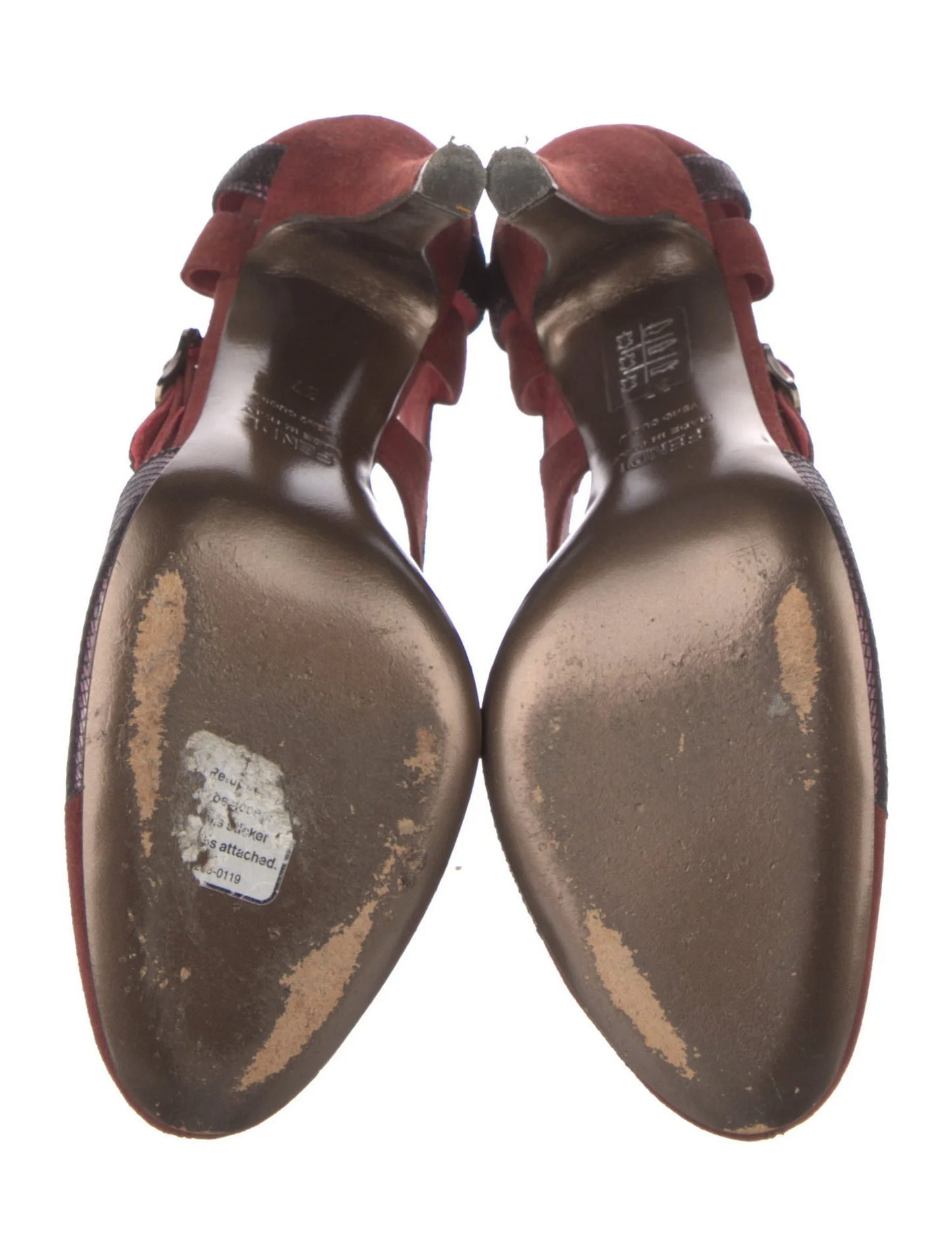 Fendi burgundy suede & purple python S7 heels with cutout sides & buckles