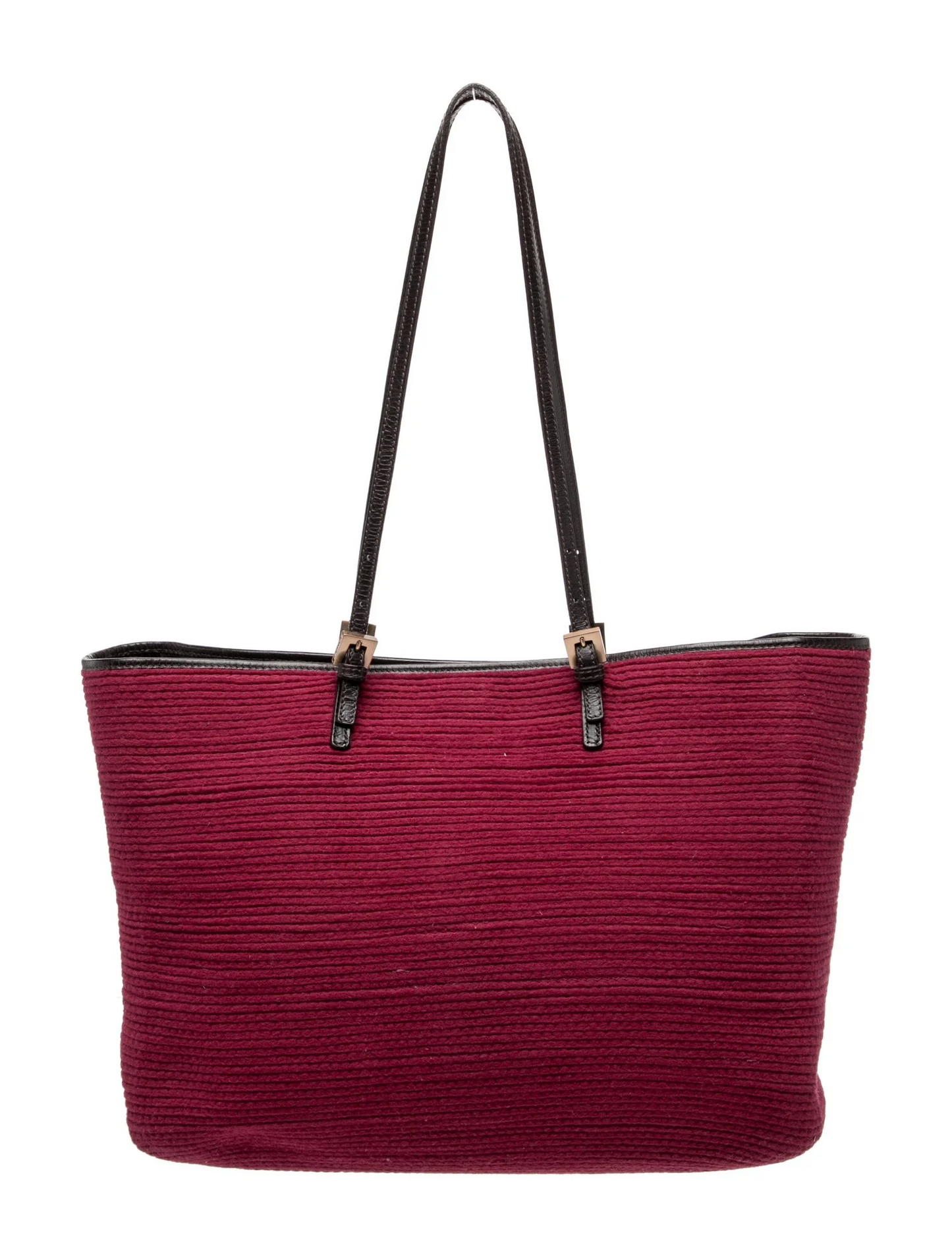 Fendi dark red wool & leather roll tote with a leather flower accent