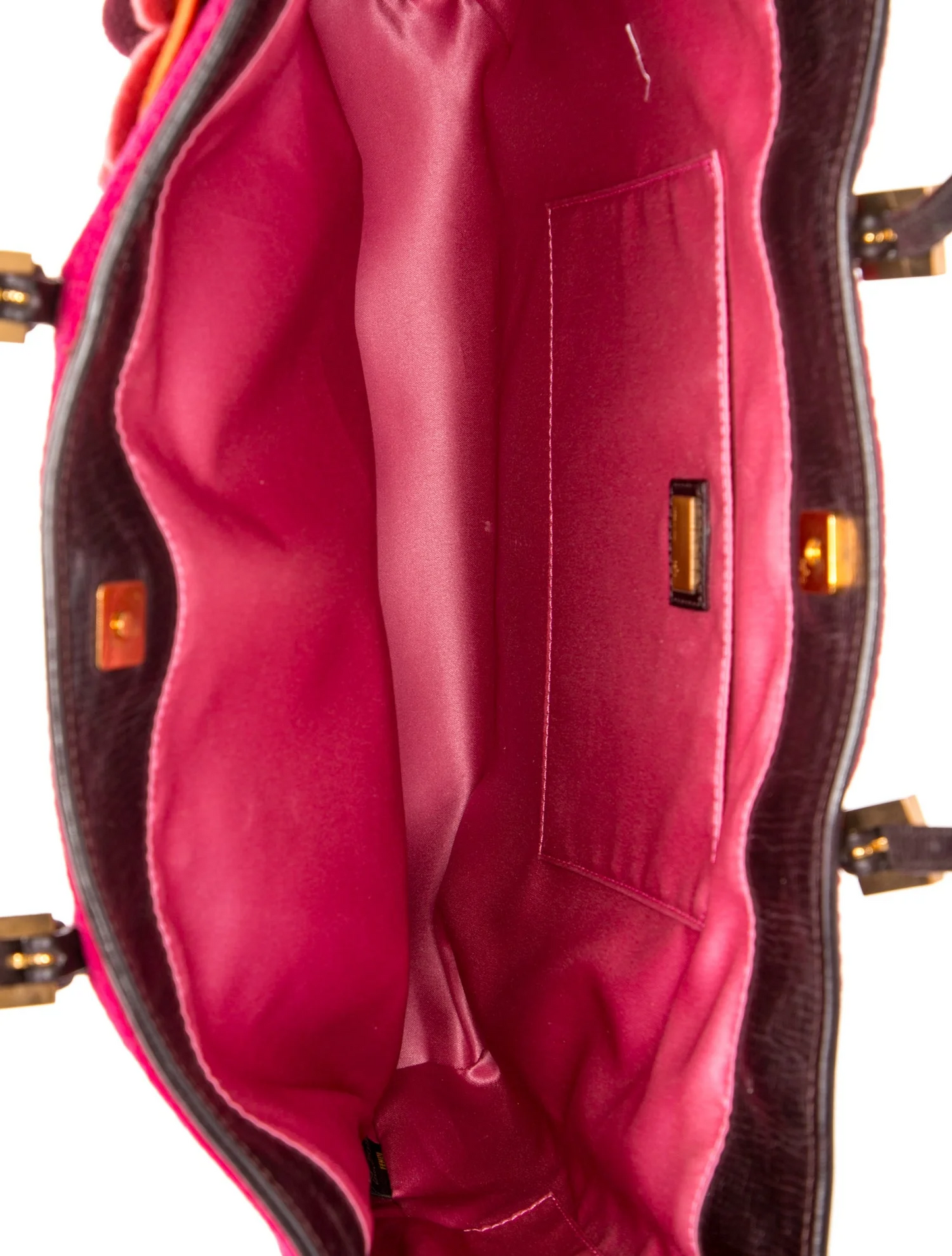 Fendi dark red wool & leather roll tote with a leather flower accent