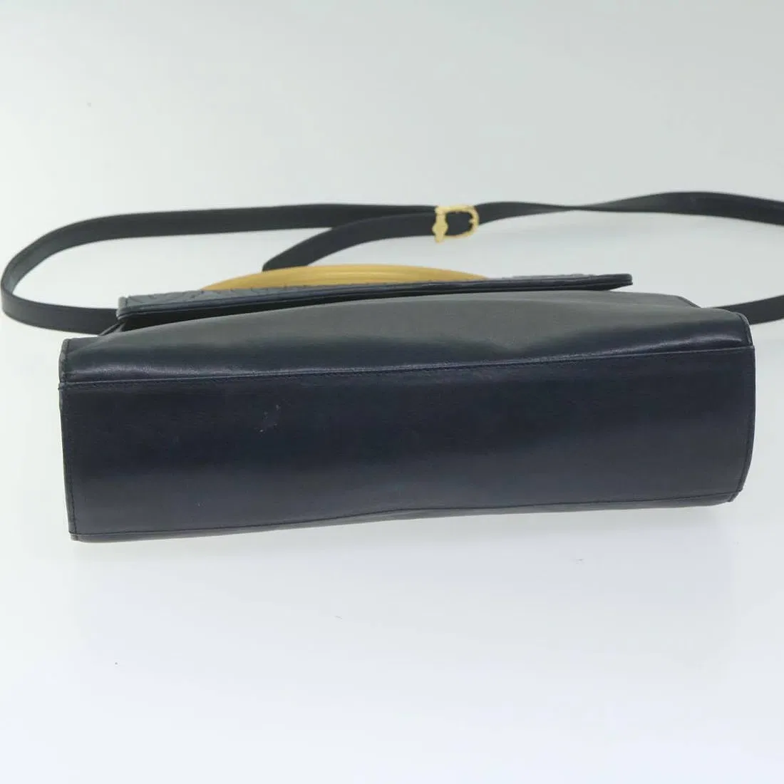 Fendi navy blue leather pasta stye two way purse with hard gold top handle