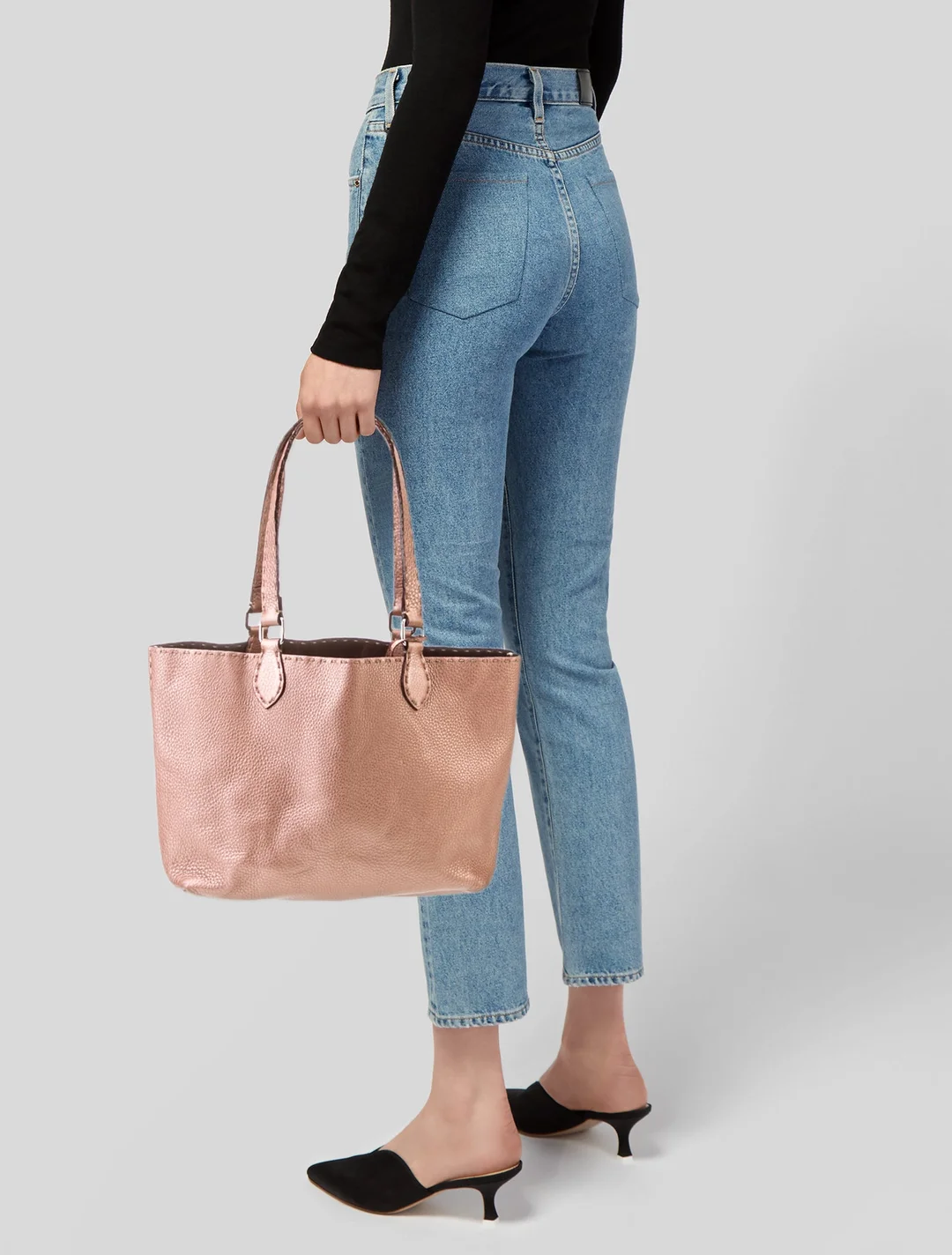 Fendi metallic pink selleria tote bag