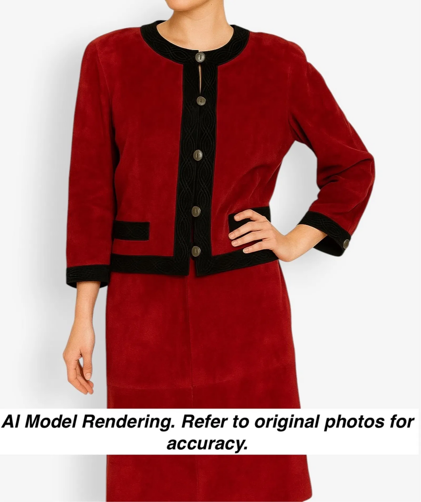 Fendi red & black suede skirt and cropped jacket in size 46
