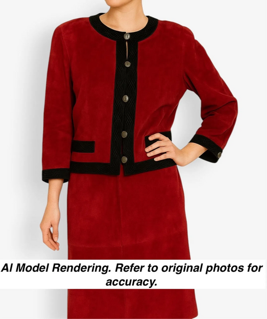 Fendi red & black suede skirt and cropped jacket in size 46