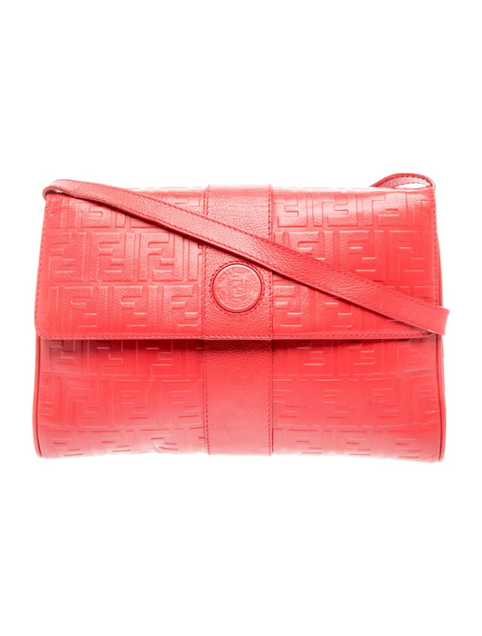 Fendi red leather two- way purse with a Zucca embossed print