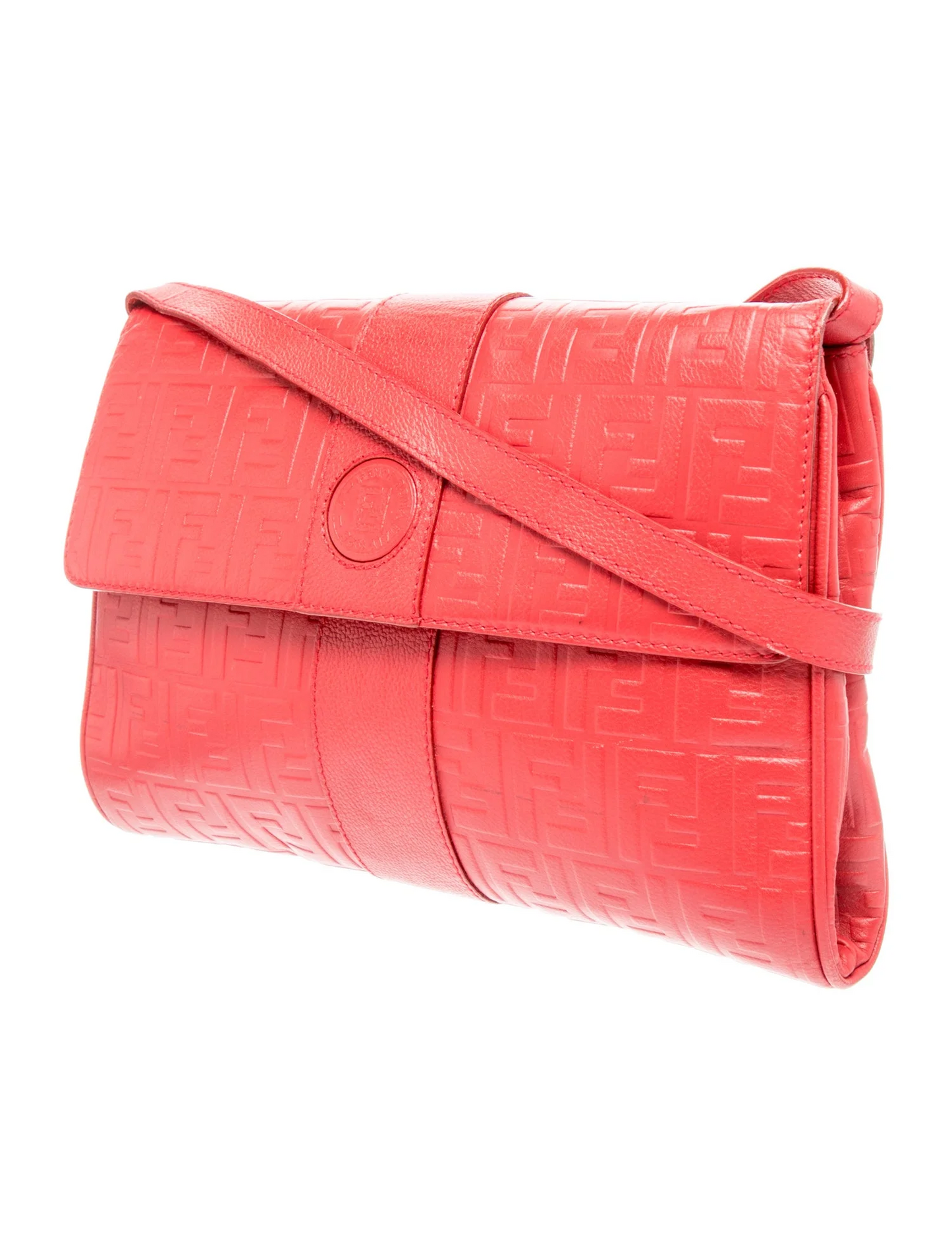 Fendi red leather two- way purse with a Zucca embossed print