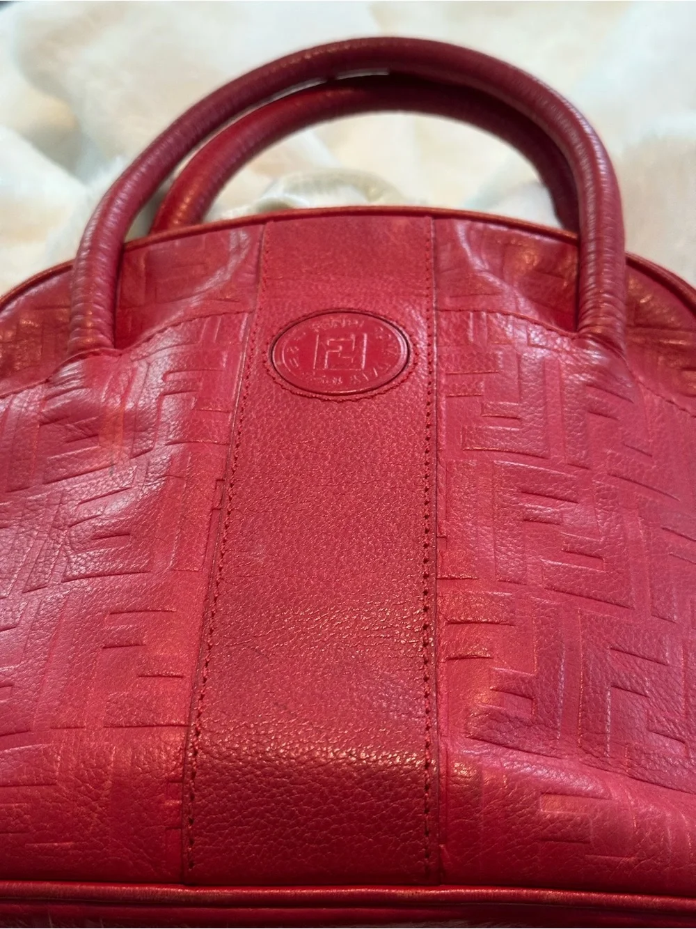 Fendi red embossed Zucca print leather two-way domed top satchel
