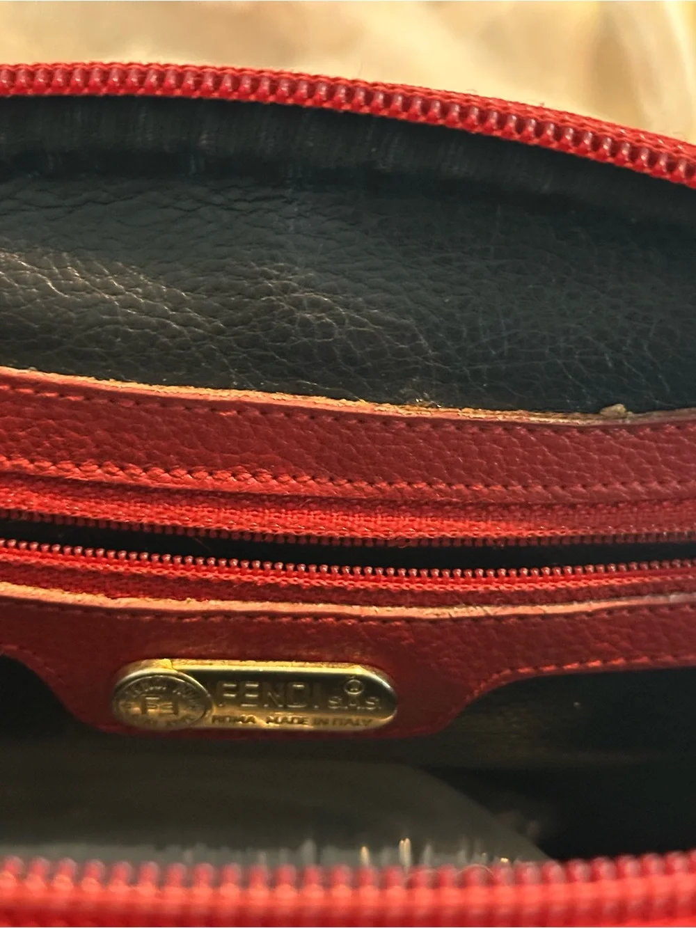Fendi red embossed Zucca print leather two-way domed top satchel