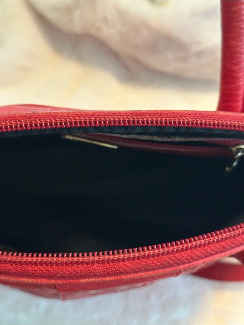 Fendi red embossed Zucca print leather two-way domed top satchel
