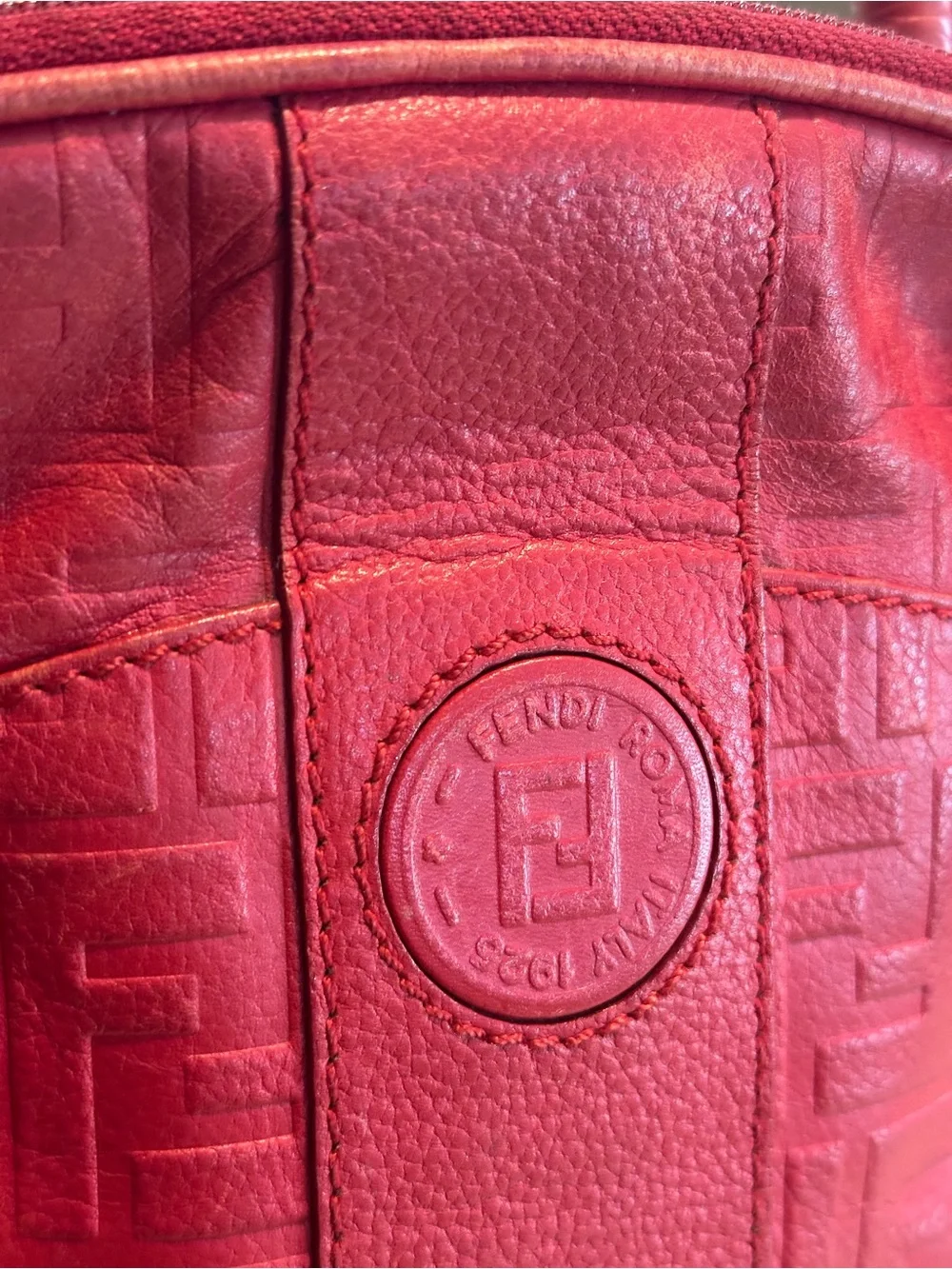 Fendi red embossed Zucca print leather two-way domed top satchel