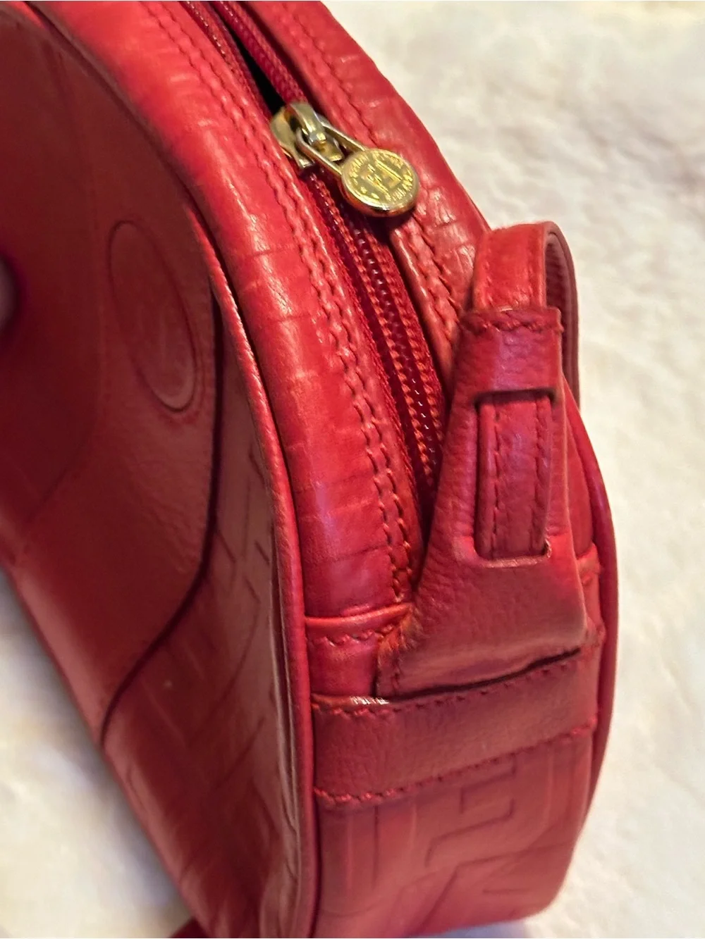 Fendi red Zucca print leather rounded top cross body