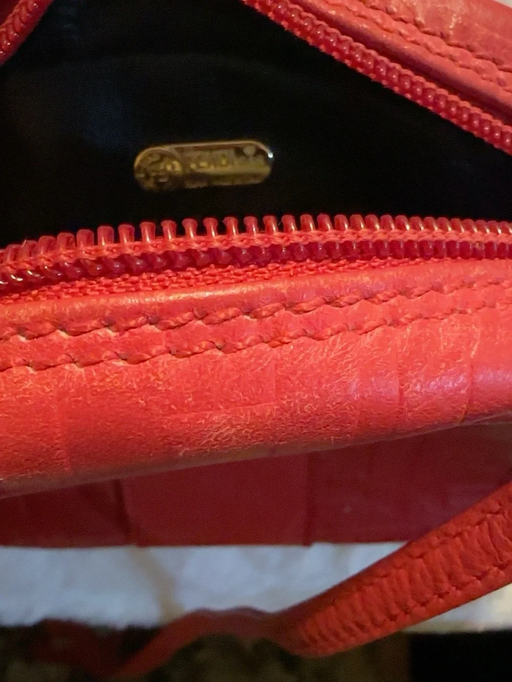 Fendi red Zucca print leather rounded top cross body