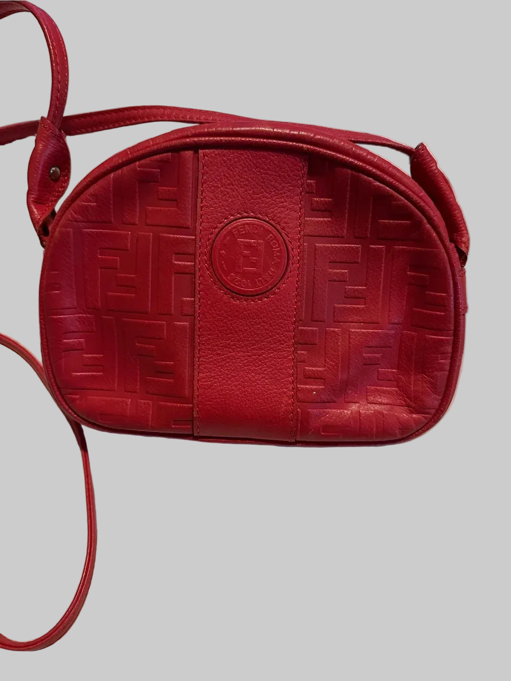 Fendi red Zucca print leather rounded top cross body