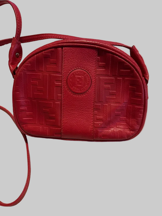 Fendi red Zucca print leather rounded top cross body