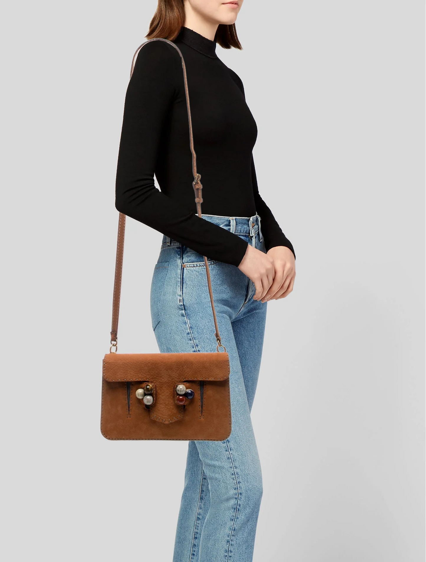 Fendi burnt orange selleria suede Rockstud F6 Secret Code cross body