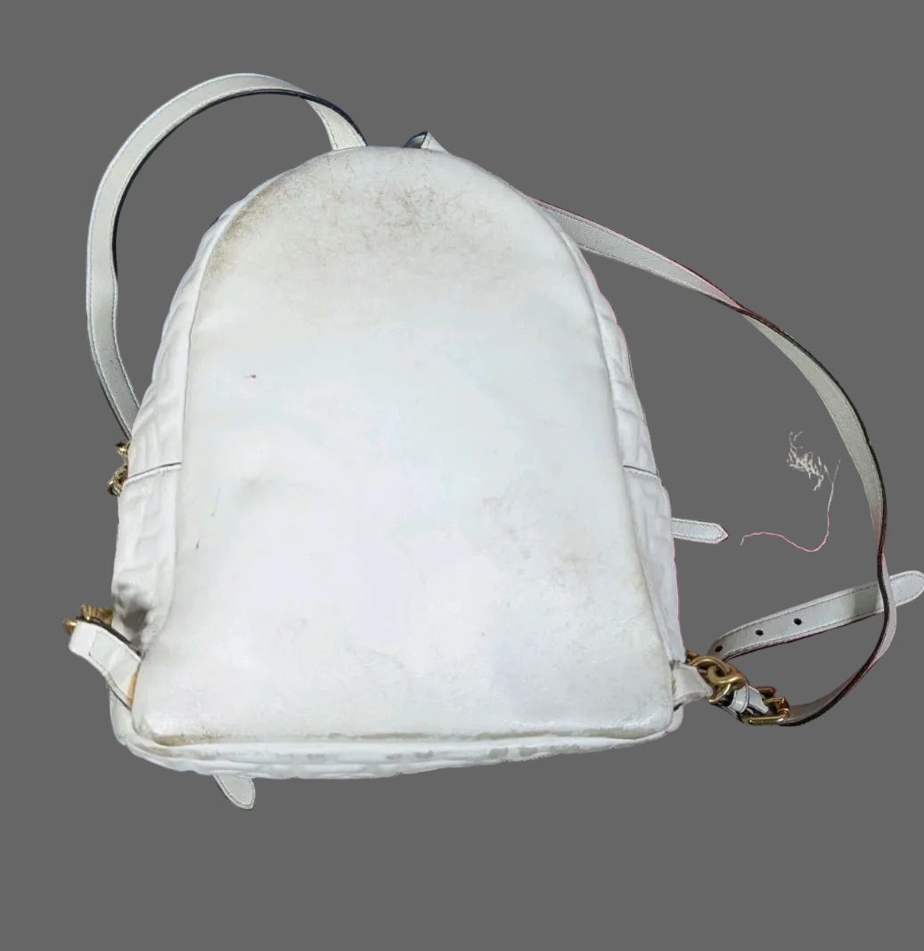 Fendi Zucca print white nappa leather Zaino mini backpack with gold hardware