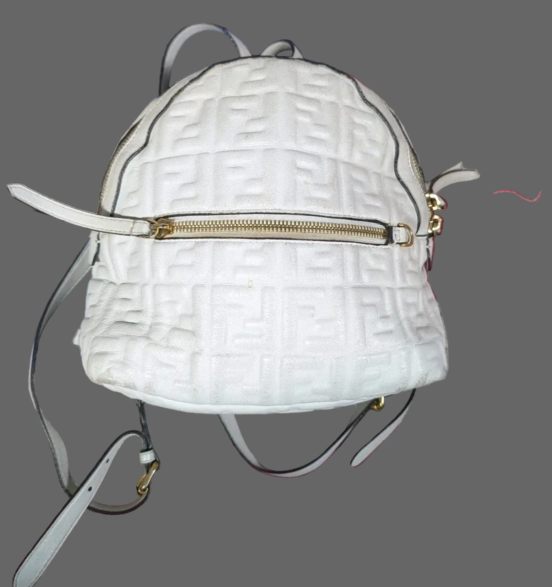 Fendi Zucca print white nappa leather Zaino mini backpack with gold hardware