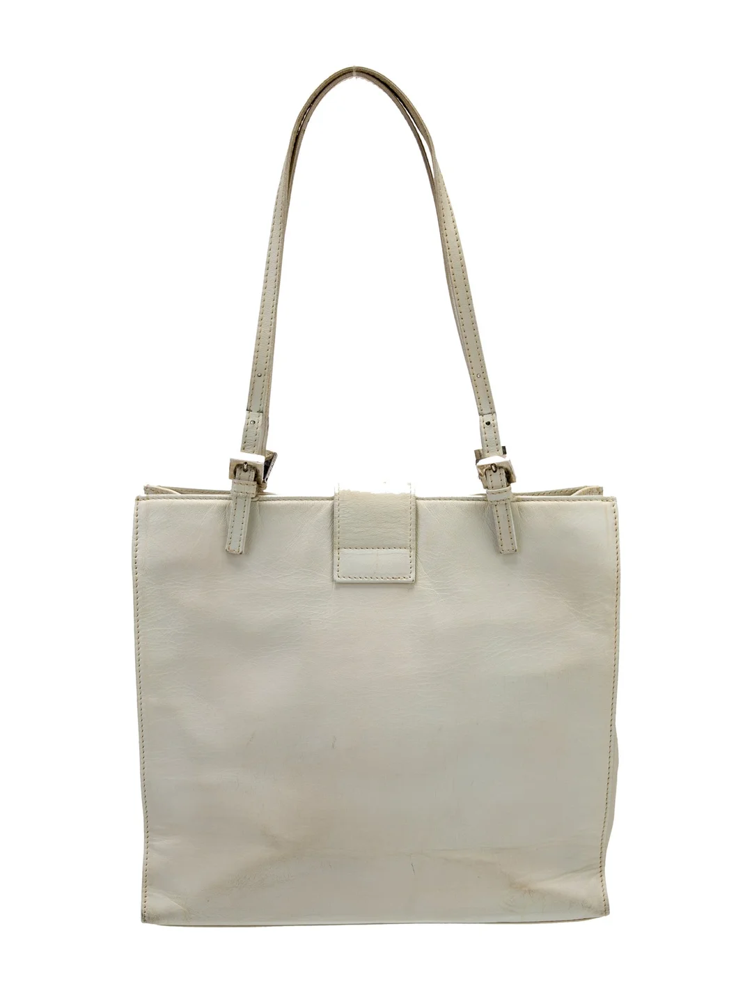 Fendi Ltd Ed white leather mini baguette tote with chrome hardware