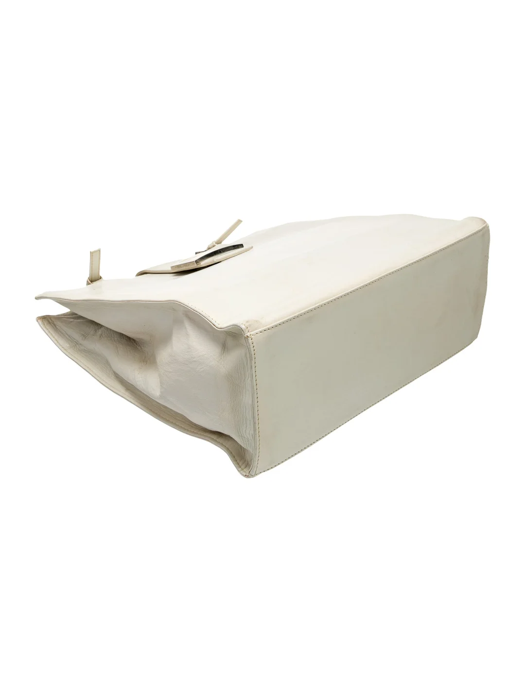 Fendi Ltd Ed white leather mini baguette tote with chrome hardware