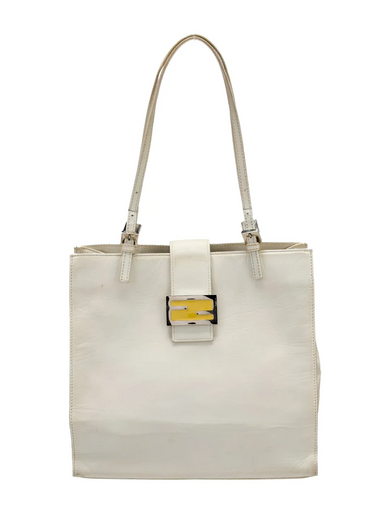 Fendi Ltd Ed white leather mini baguette tote with chrome hardware