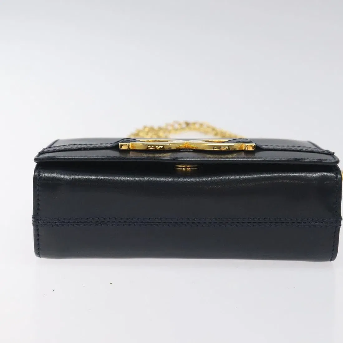 Ferragamo navy leather mini crossbody or belt bag w double Gancini & chain strap