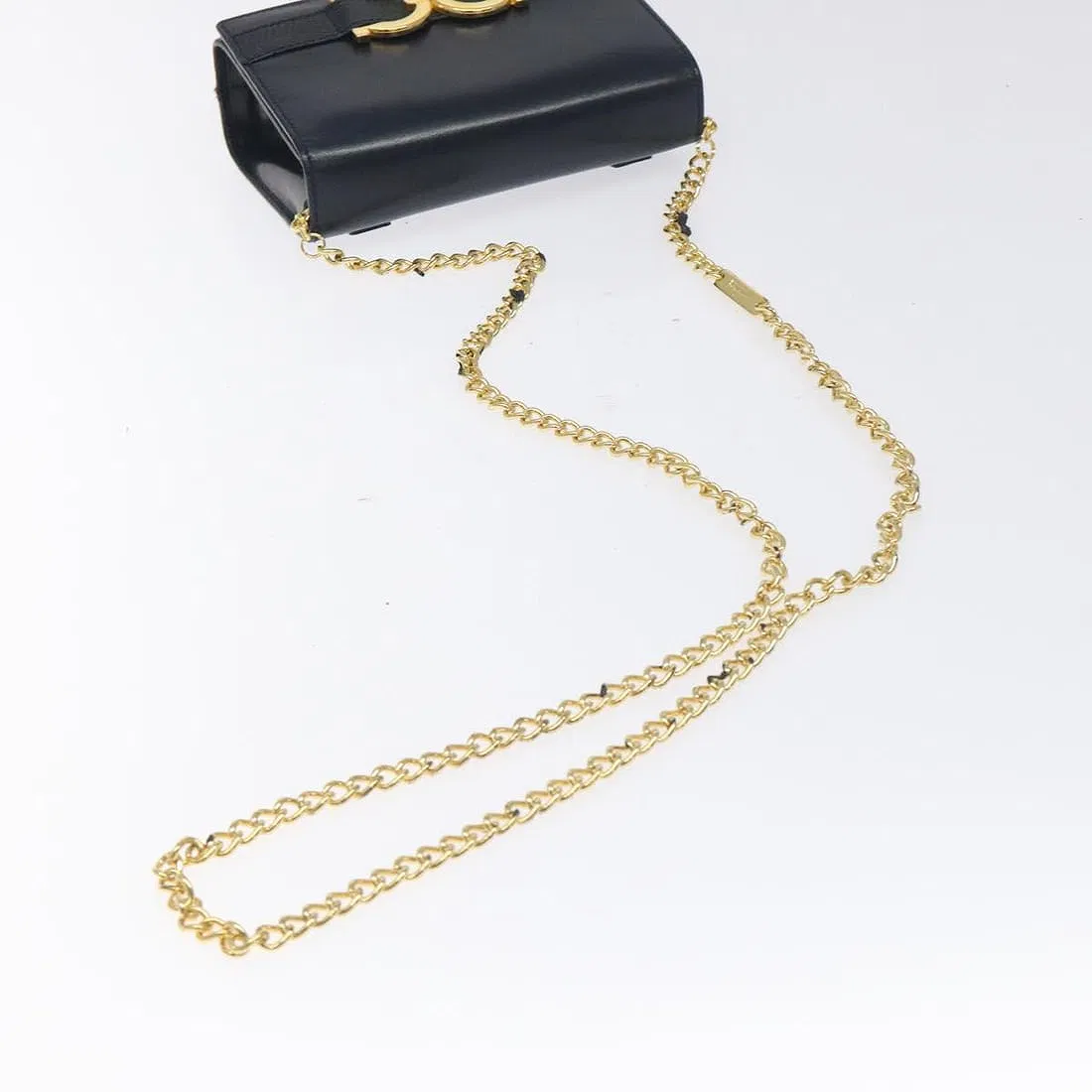 Ferragamo navy leather mini crossbody or belt bag w double Gancini & chain strap