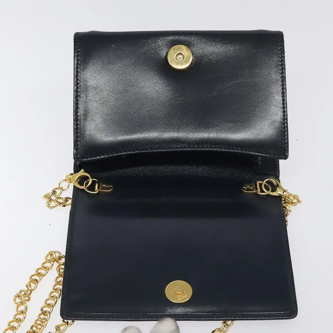Ferragamo navy leather mini crossbody or belt bag w double Gancini & chain strap