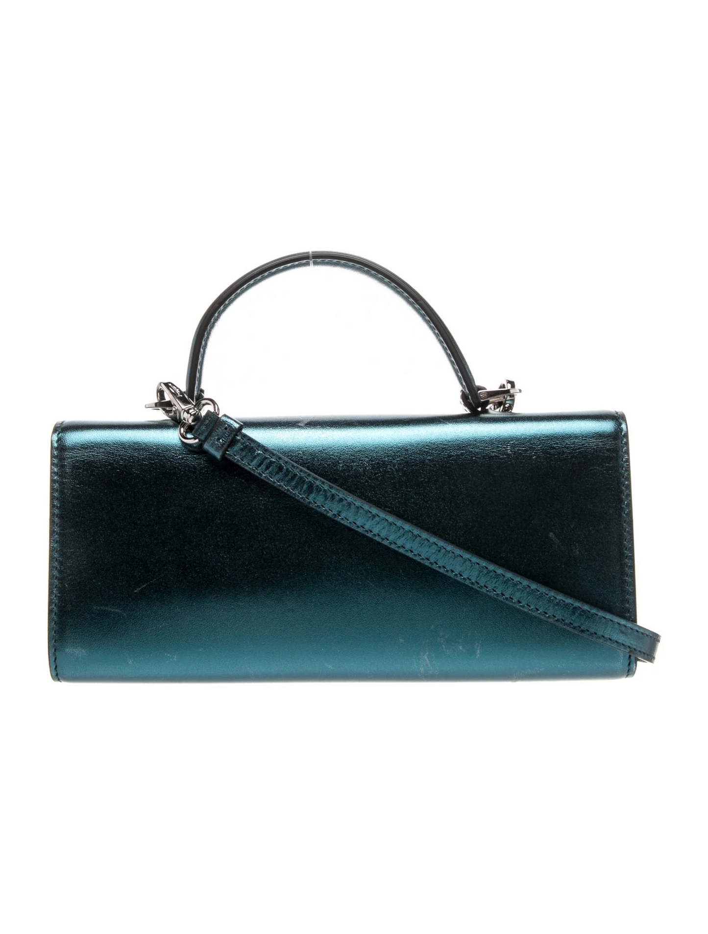 Ferragamo metallic blue Leather Double Gancini Two-Way Mini Bag