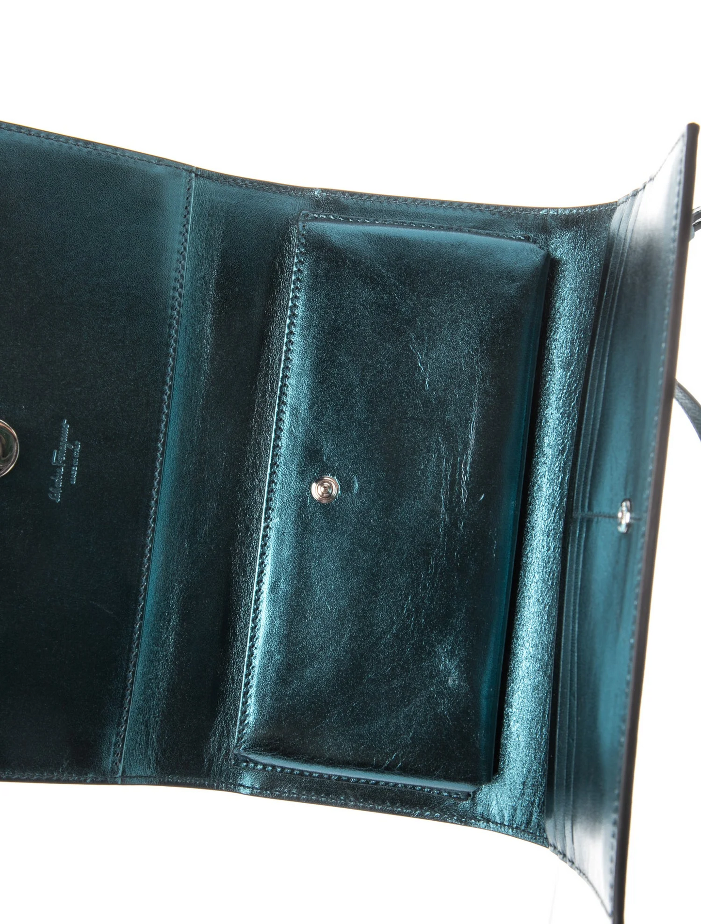 Ferragamo metallic blue Leather Double Gancini Two-Way Mini Bag