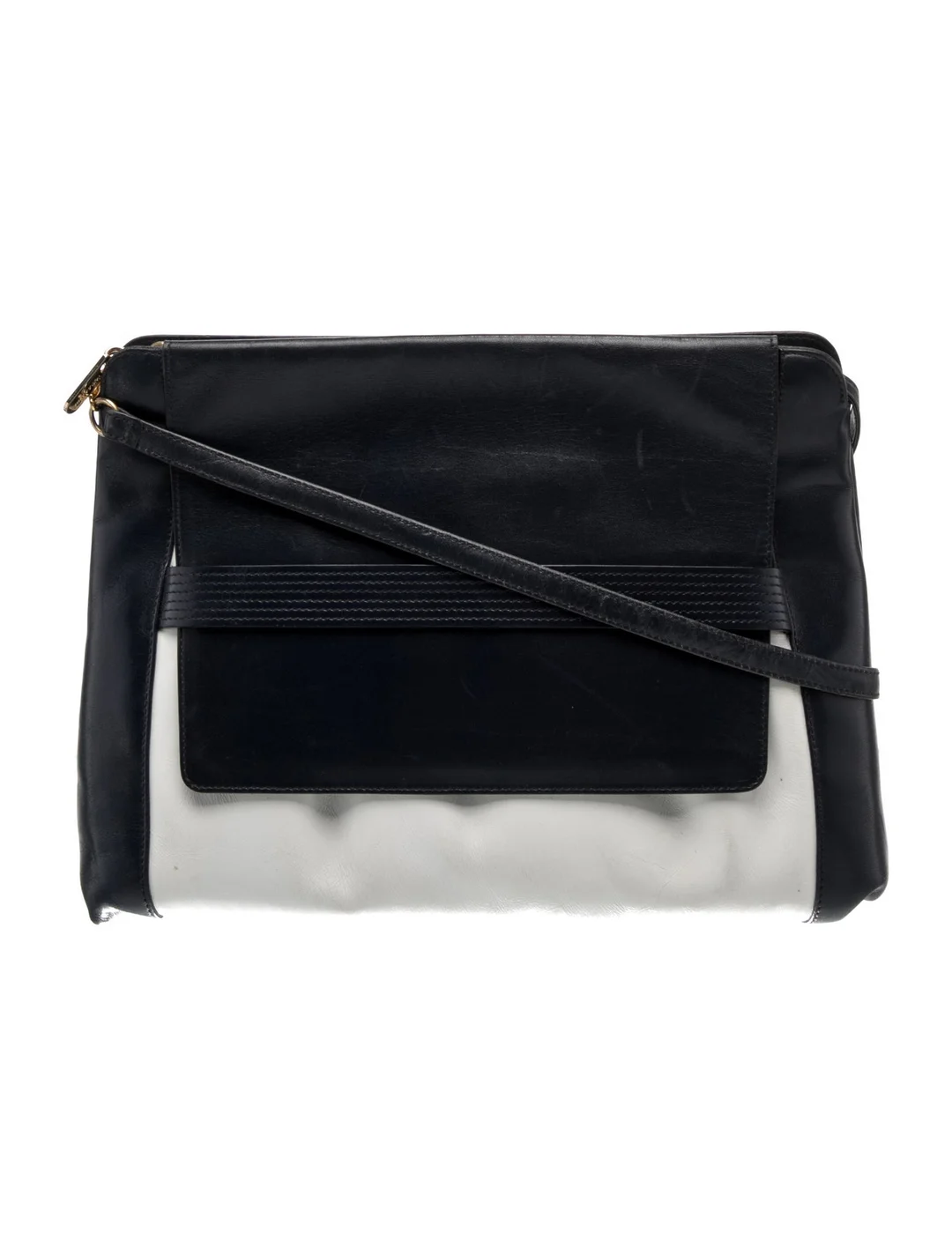 Salvatore Ferragamo Blue & White Leather Colorblock PatternCrossbody Bag