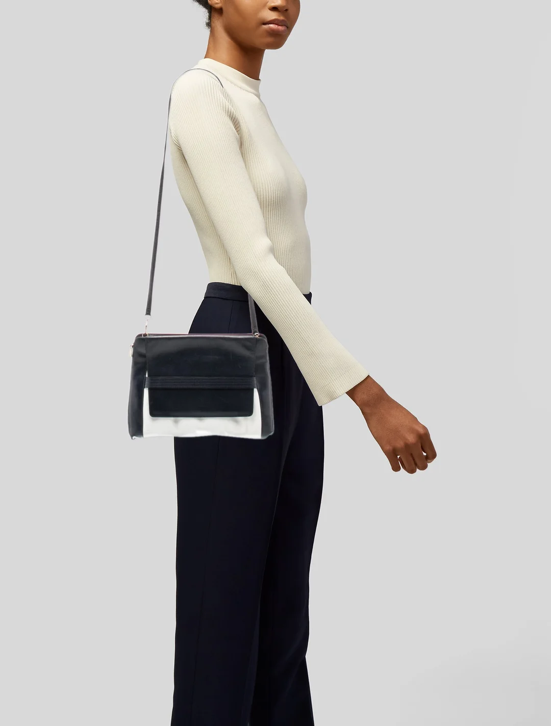 Salvatore Ferragamo Blue & White Leather Colorblock PatternCrossbody Bag