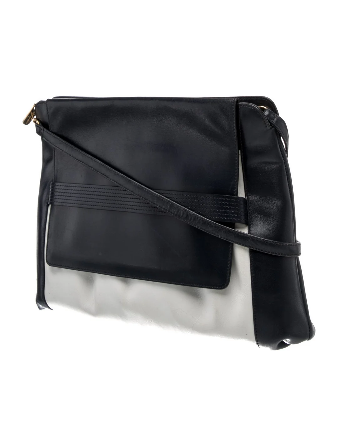 Salvatore Ferragamo Blue & White Leather Colorblock PatternCrossbody Bag
