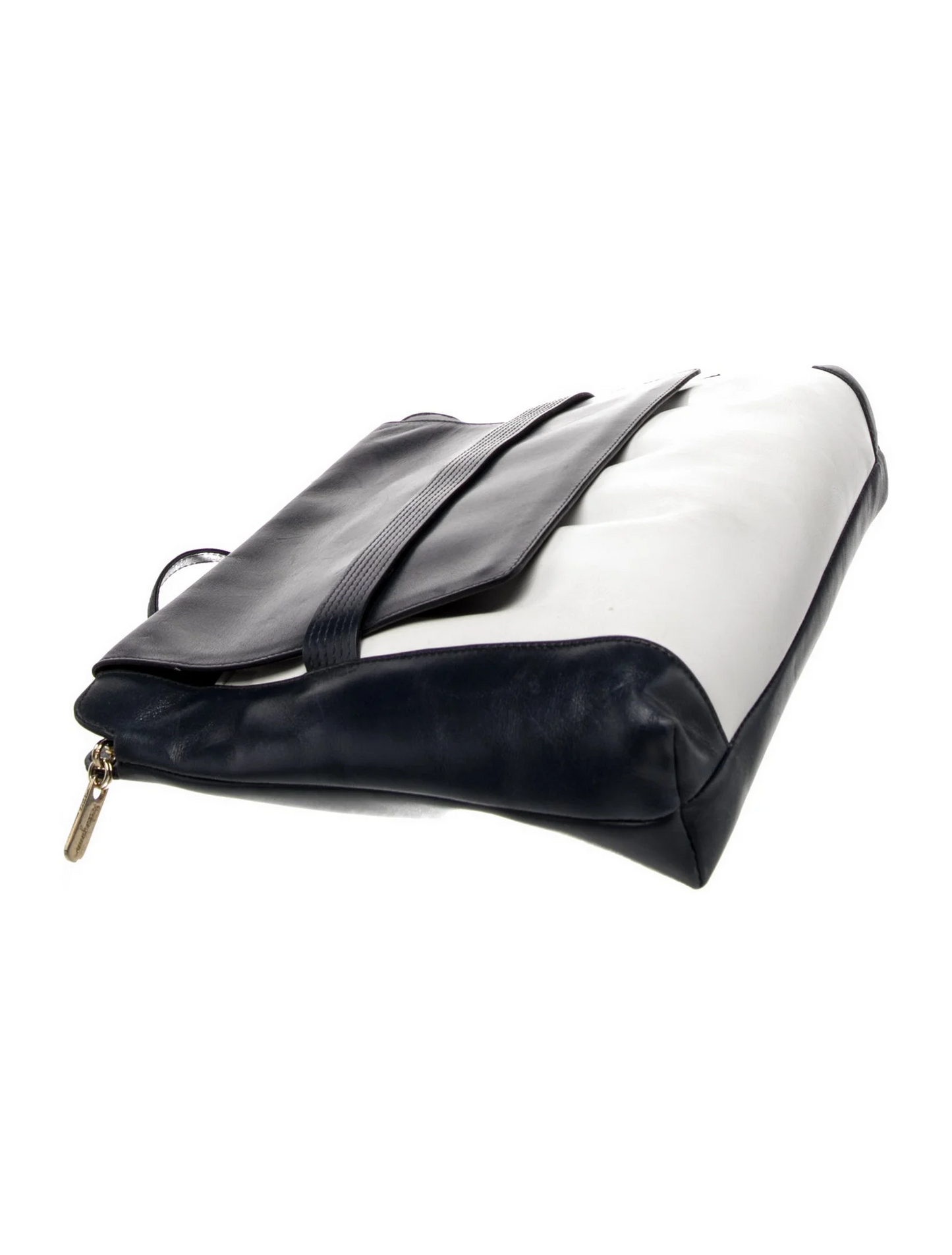 Salvatore Ferragamo Blue & White Leather Colorblock PatternCrossbody Bag