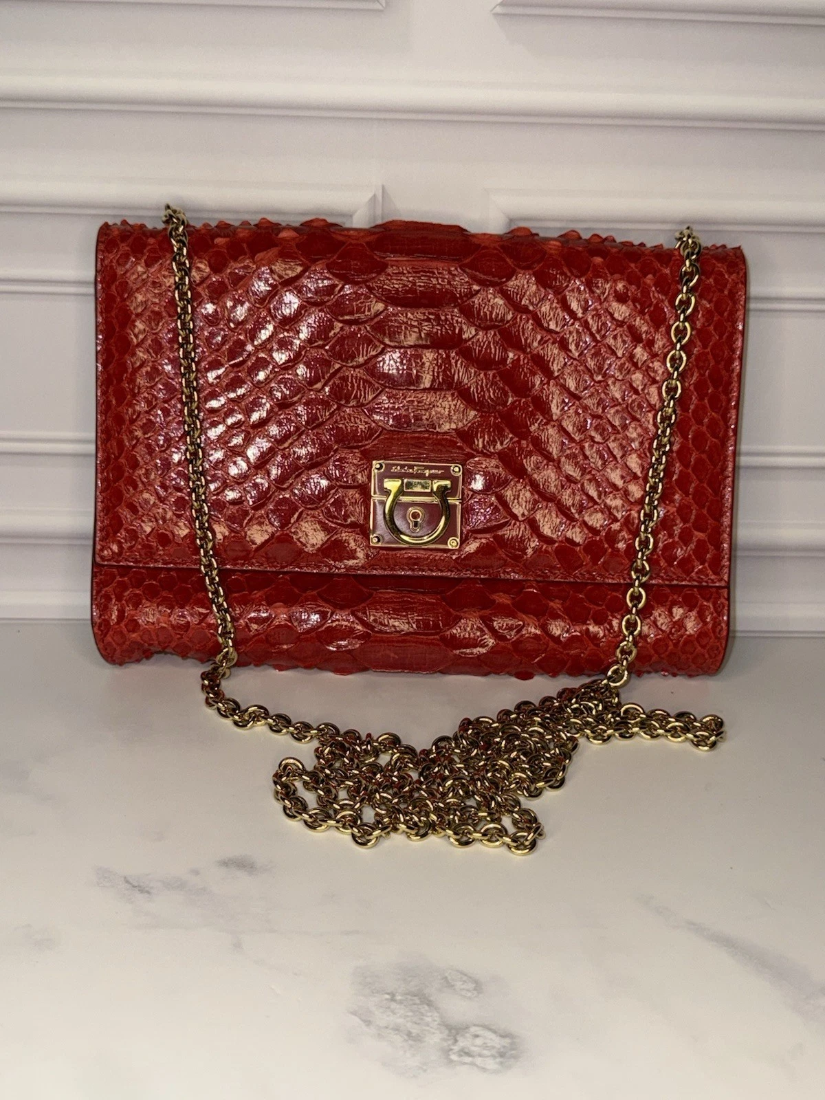 Ferragamo red python two way cross body