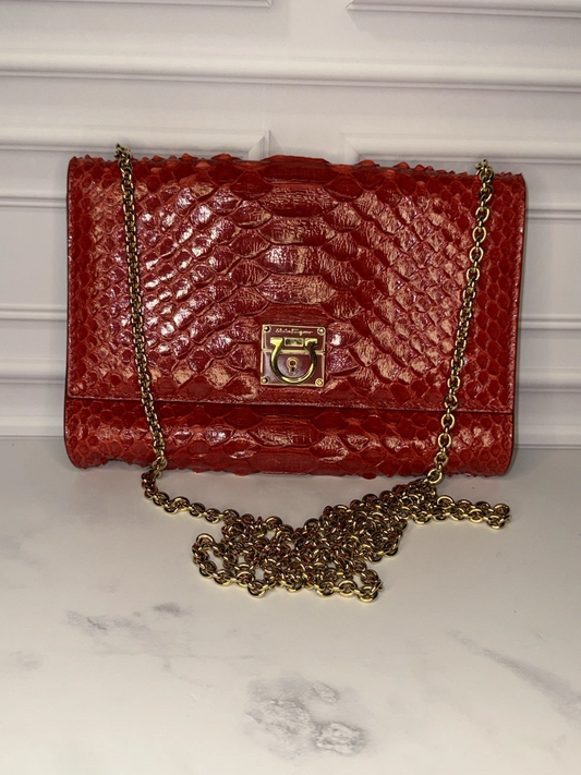 Ferragamo red python two way cross body