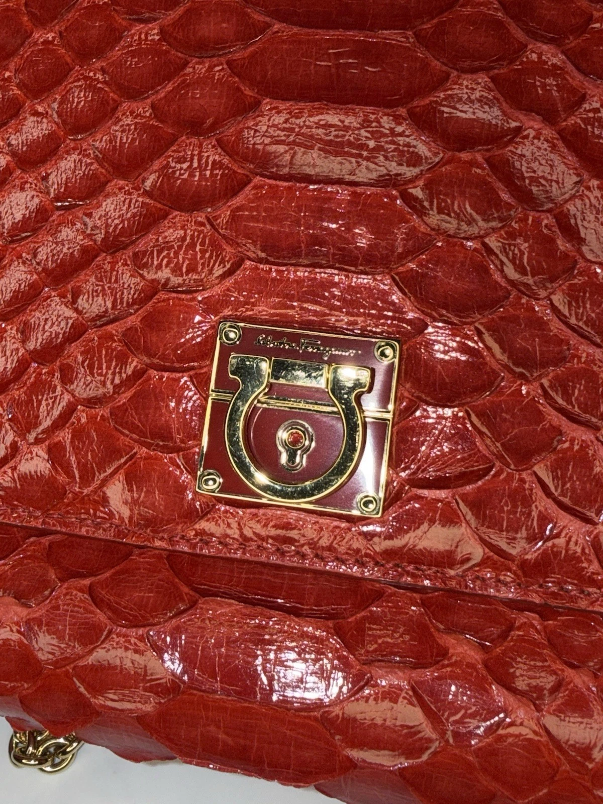 Ferragamo red python two way cross body