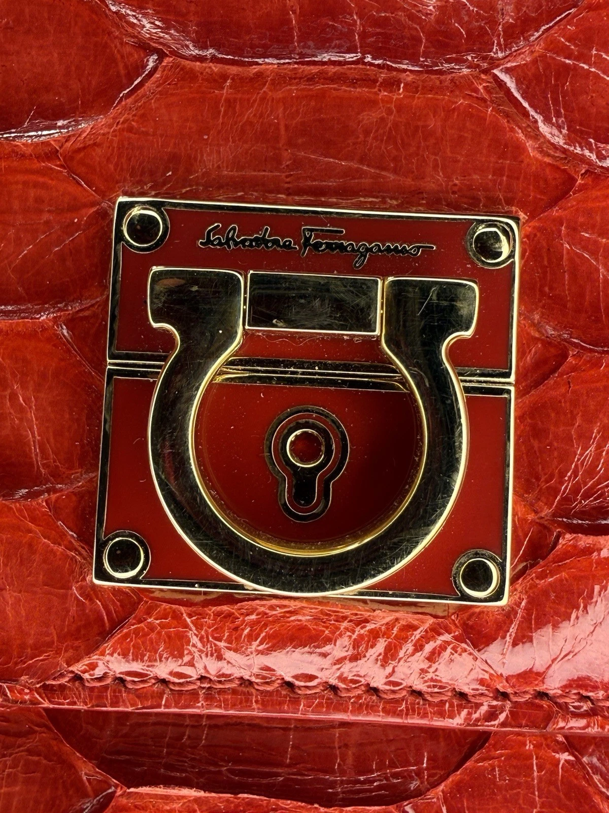 Ferragamo red python two way cross body