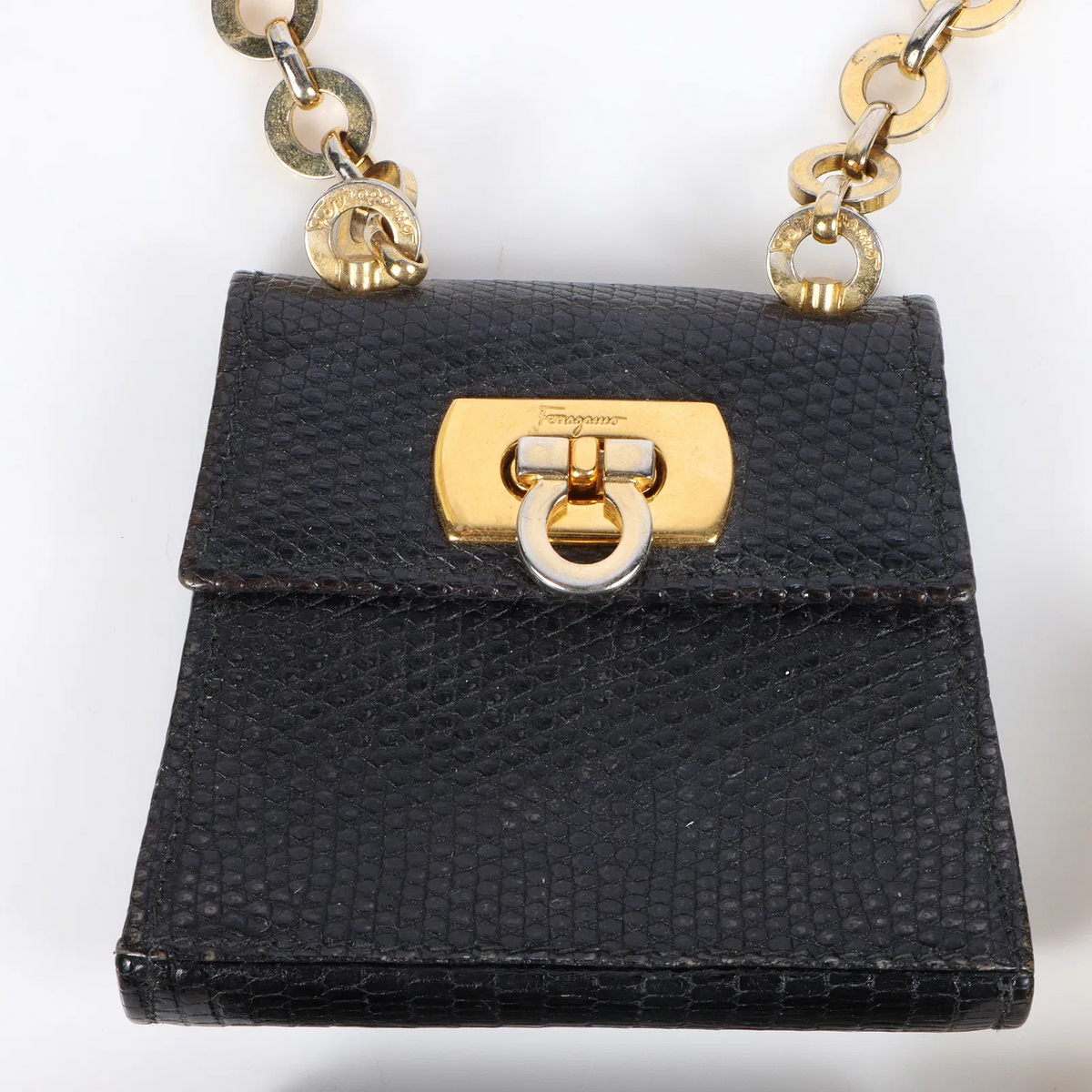 Ferragamo navy blue lizard leather two-way cross body bag