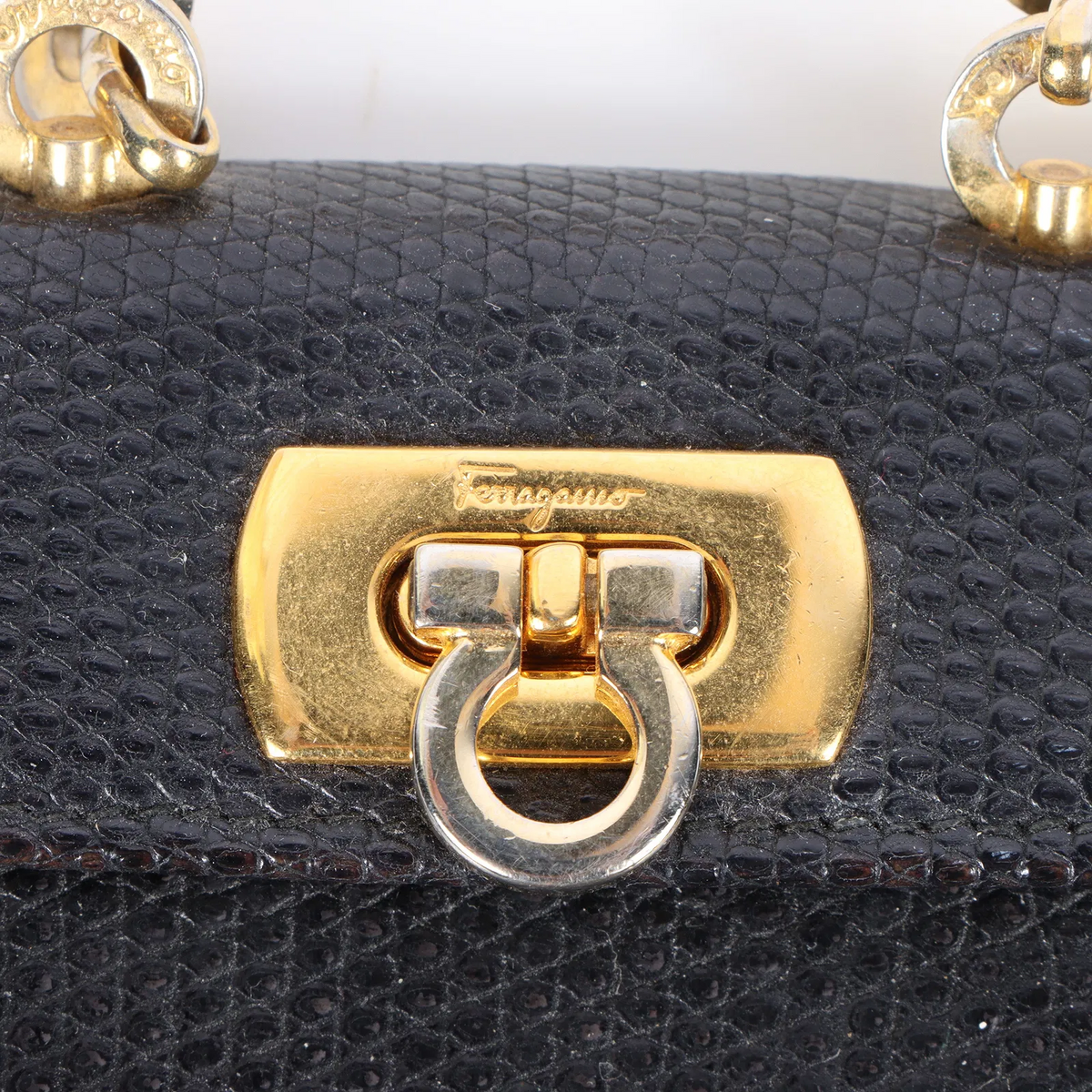 Ferragamo navy blue lizard leather two-way cross body bag