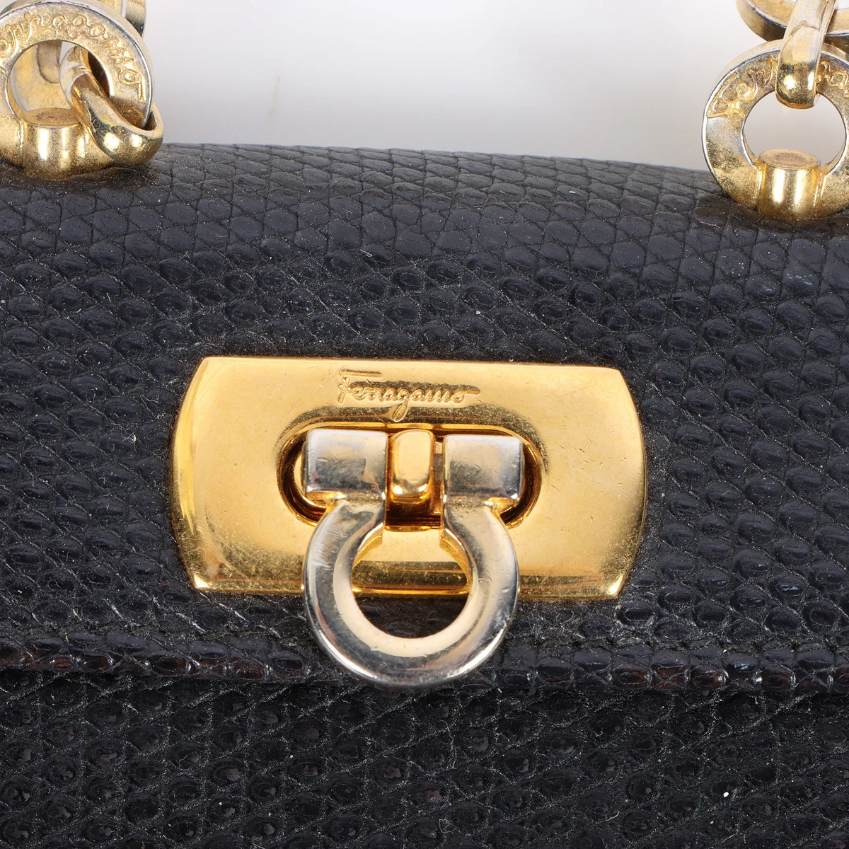 Ferragamo navy blue lizard leather two-way cross body bag
