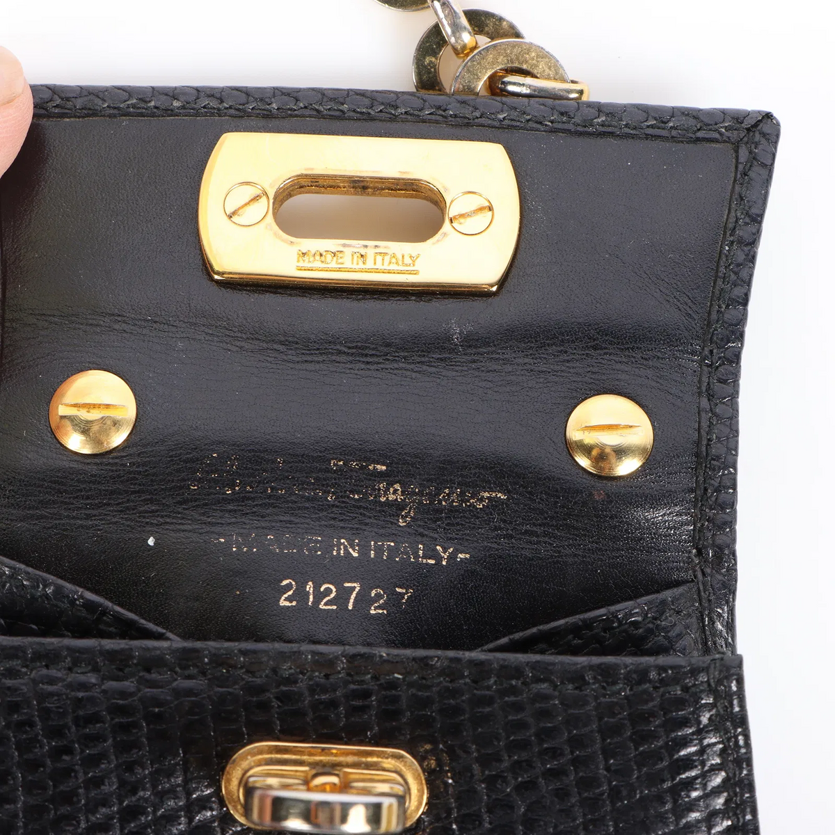 Ferragamo navy blue lizard leather two-way cross body bag