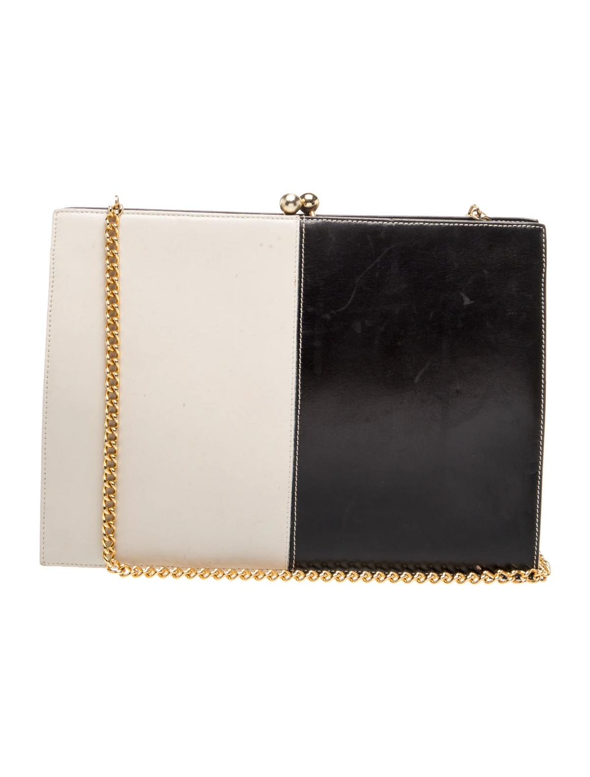 Ferragamo black & white leather color block two-way purse