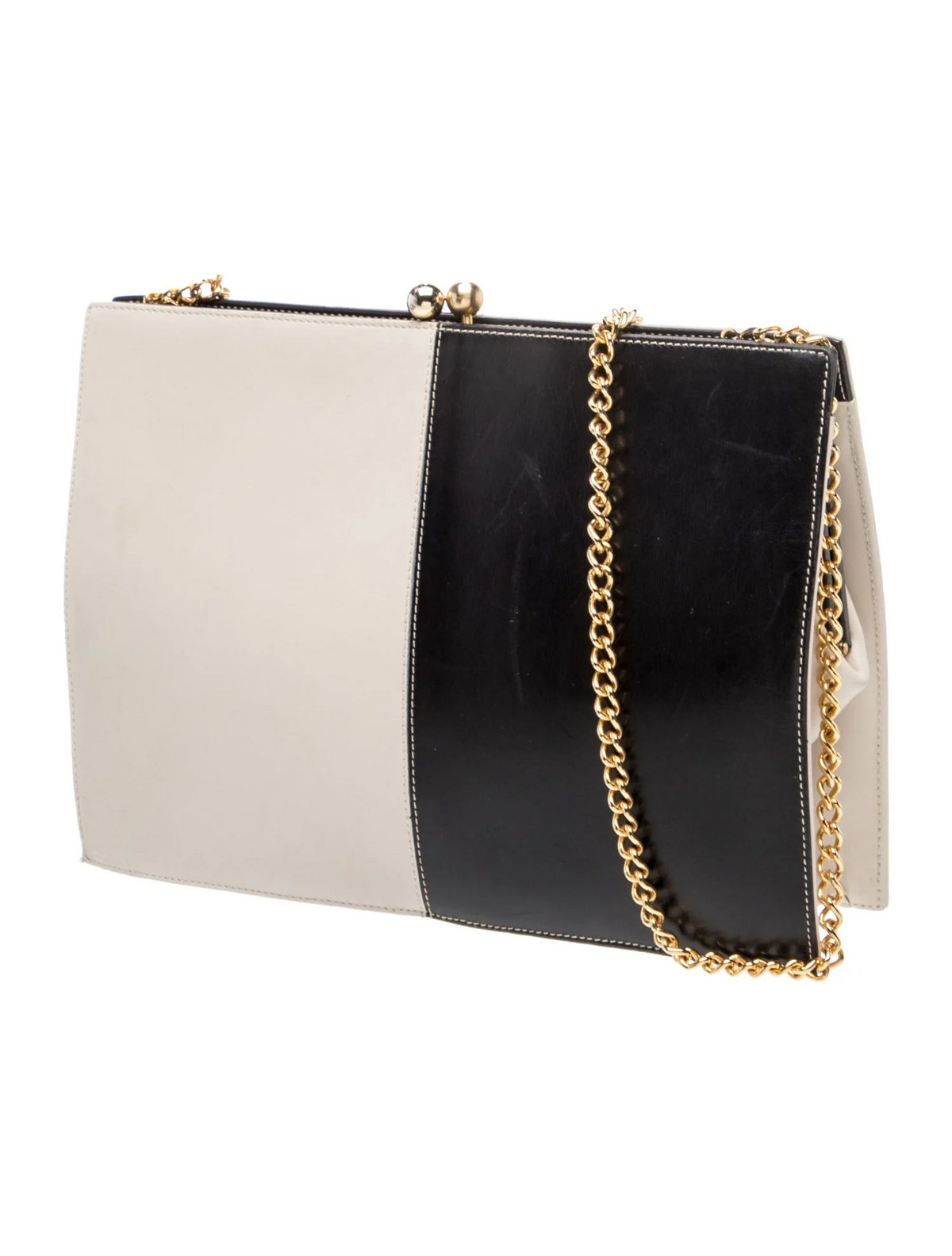 Ferragamo black & white leather color block two-way purse