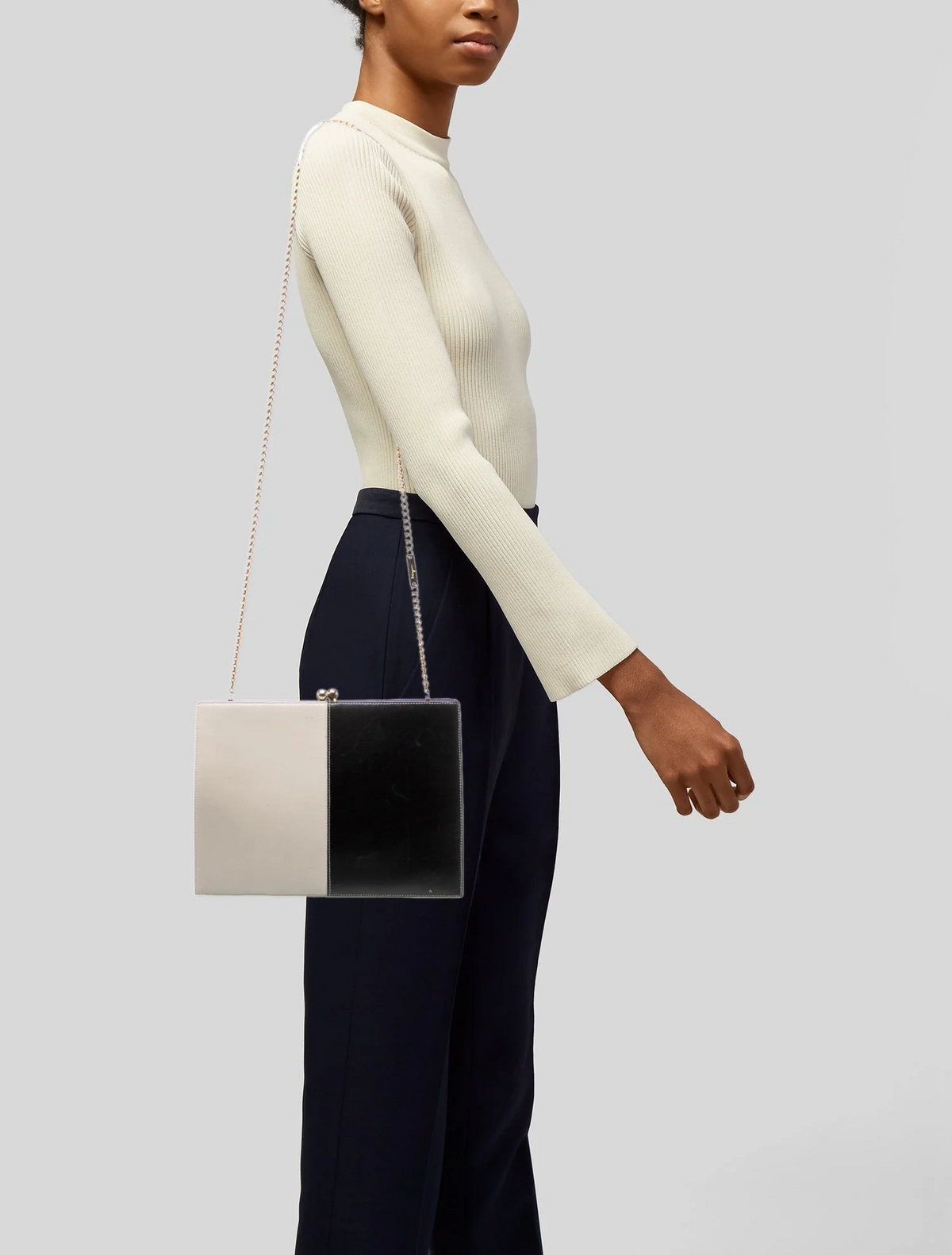 Ferragamo black & white leather color block two-way purse