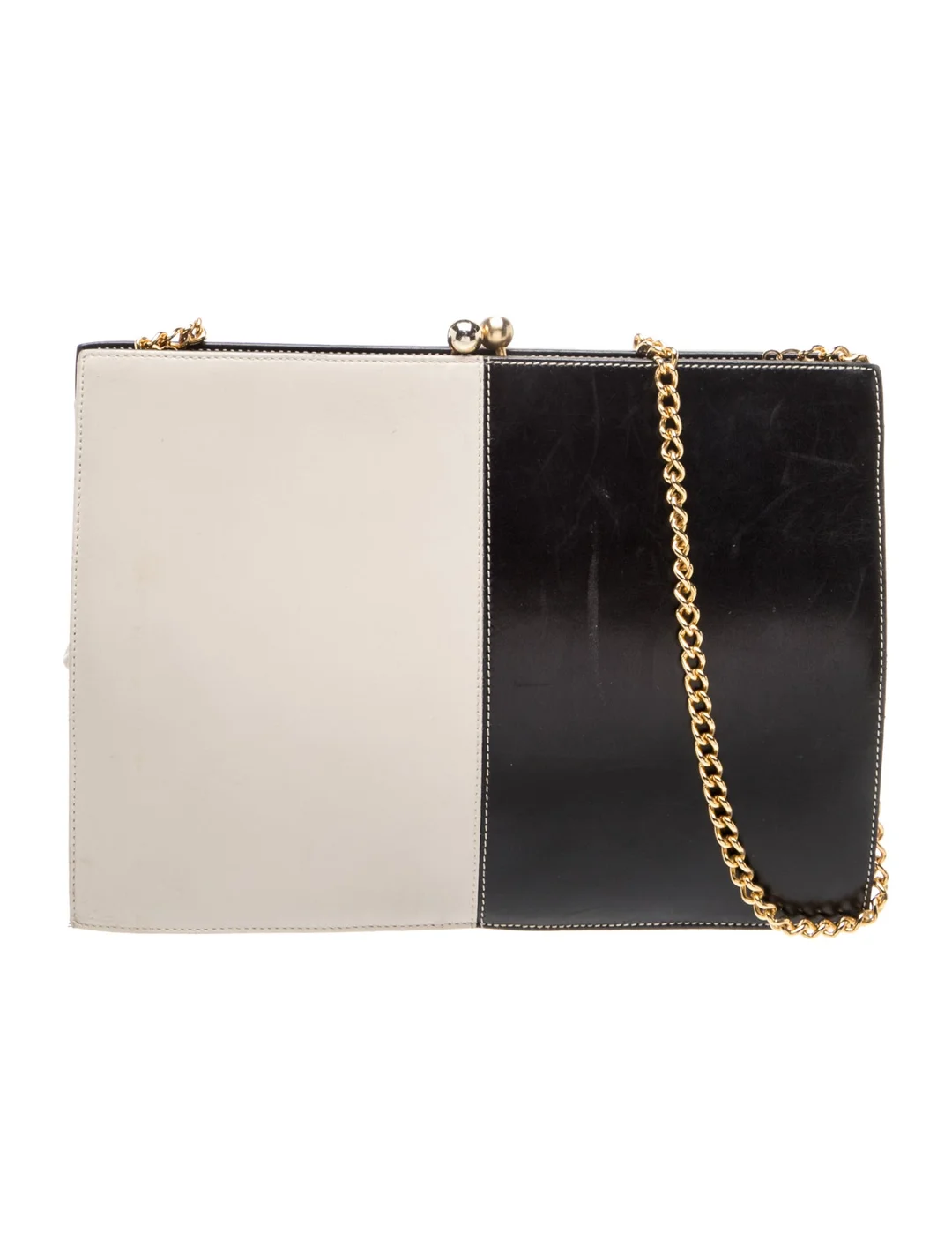 Ferragamo black & white leather color block two-way purse