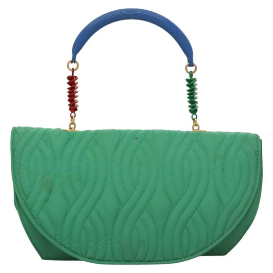 Fendi Kelly Green Fan Shape Two-way Pasta Purse With Bold Red Blue Green Handle
