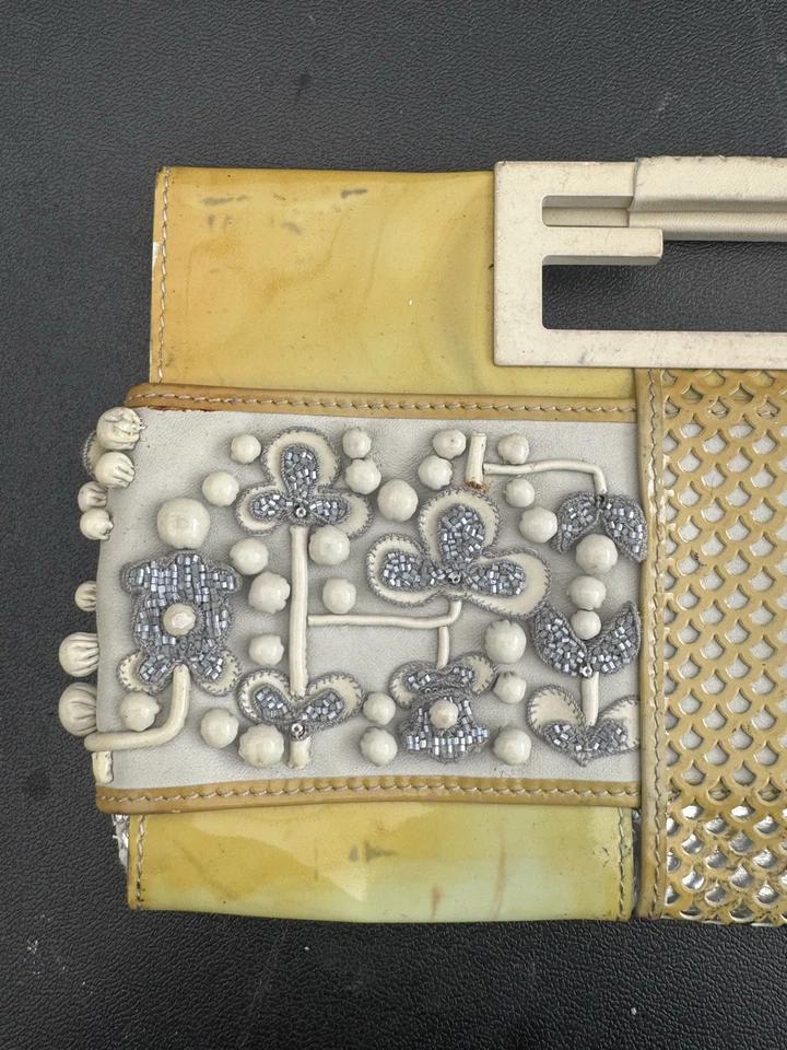 Fendi multicolor beaded python clutch with FF cut out handles