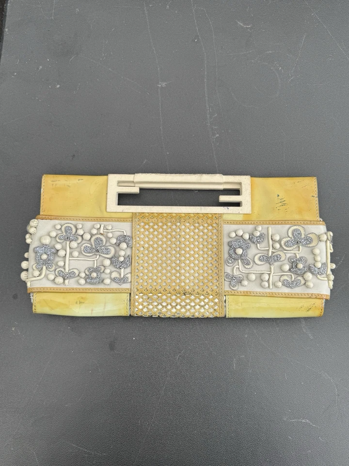Fendi multicolor beaded python clutch with FF cut out handles