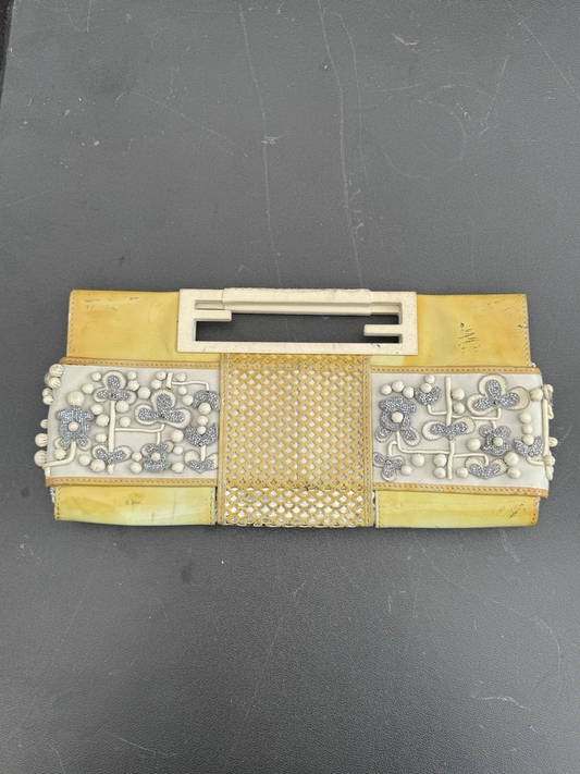 Fendi multicolor beaded python clutch with FF cut out handles